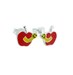 Piękne Srebrne Kolczyki dla Dziecka - Robaczek w Jabłuszku dla Twej Księżniczki !!