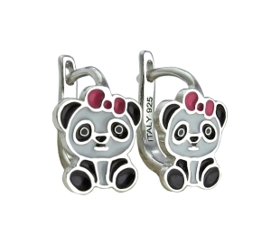 Srebrne Rodowane Kolczyki Misie Panda na Angliku !