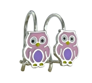 Srebrne Rodowane Kolczyki Różowe Sowy,Sówki na Biglu