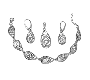 Srebrny  Oksydowany Ażurowy Komplet Fantazyjny Wzór !