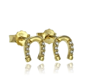 Piękne Złote Kolczyki Podkowy z Cyrkoniami na Szczęście - pr. 585