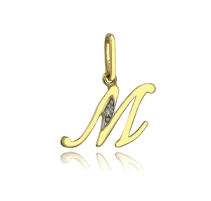 Złoty Wisiorek Literka  M  z Cyrkoniami - pr. 585
