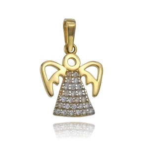 Piękny Złoty Wisiorek Aniołek z Cyrkoniami   Pr. 585