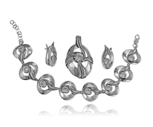 Srebrny  Oksydowany Komplet z Cyrkoniami !