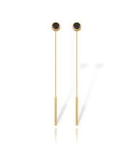 Świetne Złote Przewlekane Kolczyki z Czarną Cyrkonią - pr. 585