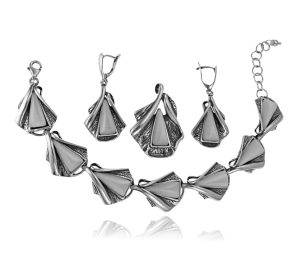 Srebrny Oksydowany Komplet z Białym Uleksytem