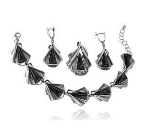 Srebrny Oksydowany Komplet z Onyksem 