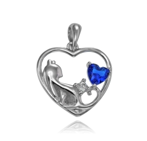 Srebrne Rodowane Serce Kotek w Secu z Cyrkonią 