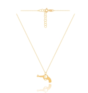 Złoty Modny Naszyjnik Celebrytka z Rewolwerem Pistoletem - pr.585