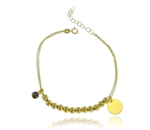 Modna Złota Bransoletka Merdające Kółeczko z Czarną Cyrkonią - pr.585