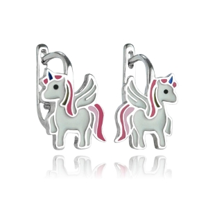 Srebrne Rodowane Kolczyki Koniki Jednorożce Jednorożec