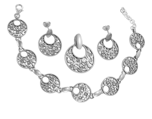 Piękny Srebrny Satynowany Komplet z Cyrkoniami !!!