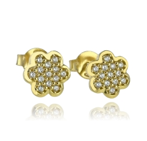 Złote Kolczyki Skrzące Kwiatuszki  z Cyrkoniami - pr. 585