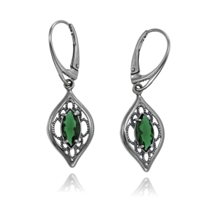 Srebrne Oksydowane Kolczyki z Zieloną Cyrkonią !