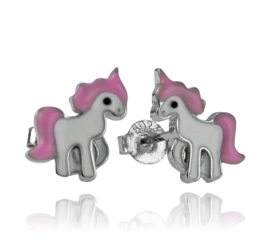 Srebrne Rodowane Kolczyki Koniki Jednorożce Jednorożec