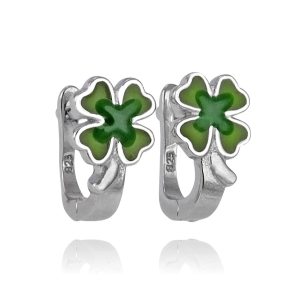 Srebrne Rodowane Kolczyki Zielone Koniczynki na Angliku !