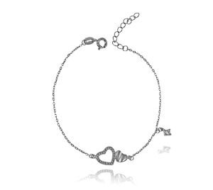 Srebrna Delikatna Rodowana Bransoletka Serca Karma z Cyrkoniami !