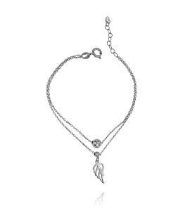 Srebrna Rodowana Podwójna Bransoletka Skrzydło z Kulką