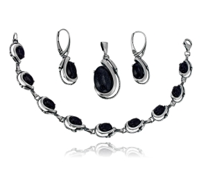 Srebrny Efektowny Oksydowany Komplet z Nocą Kairu - Polecam !