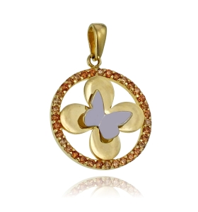 Złoty Wisiorek Efektowny Motyl z Cyrkoniami - Próba 585