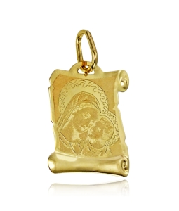 Złoty Wisiorek Matka Boska z Dzieciątkiem na Papirusie - Próba 585