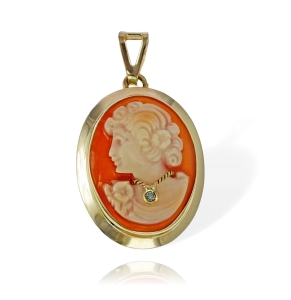 Złoty Wisiorek Kamea z Masą Koralową - Próba 585