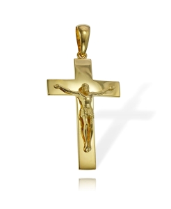 Prosty Złoty Duży Krzyż z Jezusem Chrystusem - Próba 585