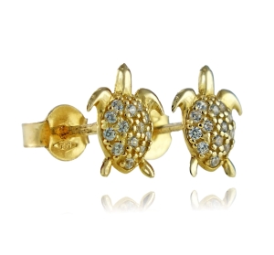 Złote Kolczyki Żółwiki Żółwie z Cyrkoniami - pr. 585