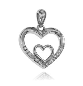 Srebrny Rodowany Wisiorek Serce z Cyrkoniami
