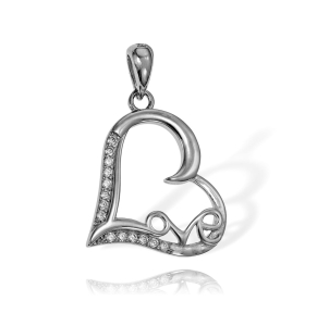 Srebrny Rodowany Wisiorek Serce z Cyrkoniami