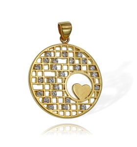 Efektowny Złoty Nowoczesny Wisiorek Serce z Cyrkoniami - Pr. 585