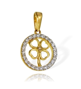 Złoty Wisiorek Koniczynka  z Cyrkoniami - Pr. 585