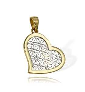 Złote Ażurowe Dwukolorowe Serce - Pr. 585