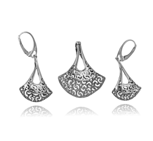 Srebrny Oksydowany Komplet Fantazyjny Wzór