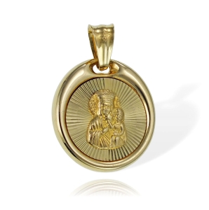 Efektowny Złoty Medalik z Matką Boską Częstochowską - Próba 585