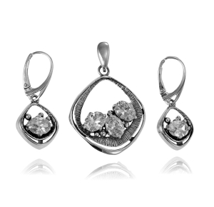 Srebrny Oksydowany Efektowny Komplet z Cyrkoniami !