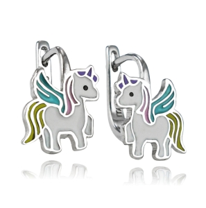 Srebrne Rodowane Kolczyki Koniki Jednorożce Jednorożec