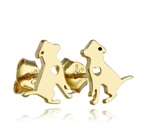 Złote Gładkie Kolczyki Pieski Siedzący Piesek - próba 585