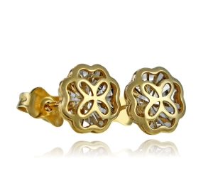 Złote Kolczyki Diamentowane Koniczynki na sztyft - Próba 585