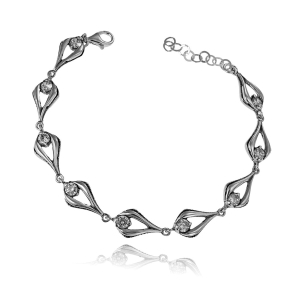 Srebrna Oksydowana Bransoletka z Cyrkoniami !