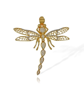 Złoty Duży Efektowny Wisiorek Ważka z Cyrkoniami - Nowy Wzór