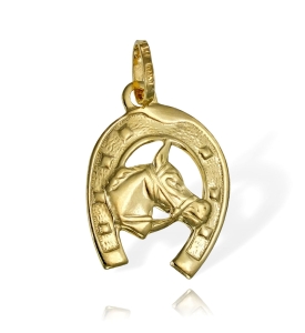 Złota Przywieszka w Kształcie Podkowy Podkowa  z Wizerunkiem Głowy Konia Koń