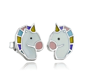Srebrne Rodowane Kolczyki Koniki Jednorożce Jednorożec