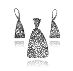 Srebrny Ażurowy Oksydowany Komplet z Różami !