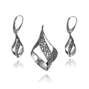 Srebrny Ażurowy Oksydowany Komplet