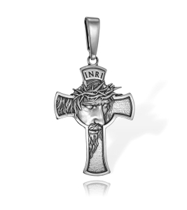 Srebrny Oksydowany Duży Dwustronny Krzyż z Panem Jezusem 