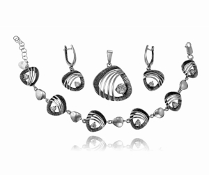 Srebrny Oksydowany Efektowny Komplet z Cyrkoniami