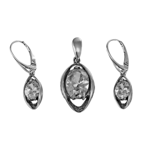 Srebrny Oksydowany Efektowny Komplet z Cyrkoniami