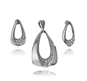 Srebrny Ażurowy Oksydowany Komplet