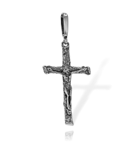 Srebrny Oksydowany Duży Krzyż z Panem Jezusem